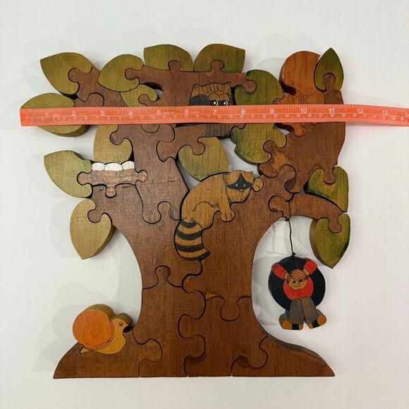 Vintage 1970s Wooden Puzzle Jenell Todd Woodland Animals Tire Swing Tree Painted - Picture 16 of 16